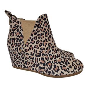 TOMS Kelsey Suede Animal Print Leopard Wedge Ankle Booties - Size 10